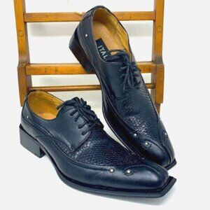 Italic Mens 208809 Size 10 Black Leather Faux Snake Skin Formal Dress Shoes